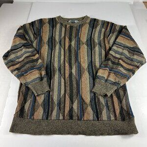 VTG Oscar De La Renta Knit Sweater Adult Fit Large Brown Grandpa Crewneck Tag XL